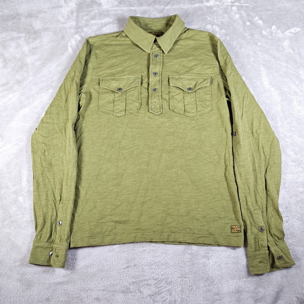 Lucky Brand Shirt Mens Small Military Cotton Slub Utility Placket Army